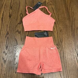 Bo+Tee Womens Batch A/C Lantana Orange Seamless Sports Bra Biker Shorts Set XS